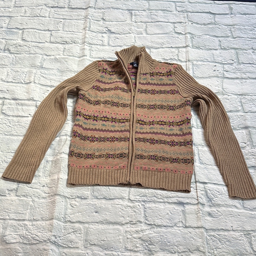 Chaps Multicolor Patterned Zip-Up Sweater